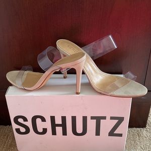 SCHUTZ Ariella Clear Strap High Heel Slide Sandal